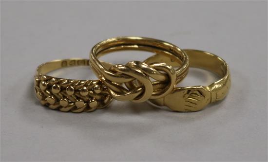 Three 18ct yellow gold rings